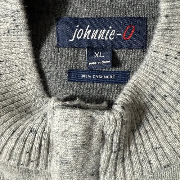 Johnnie O Essex 100% Cashmere Sweater Mens Sz XL 1/4 Zip Pullover Speckled Gray